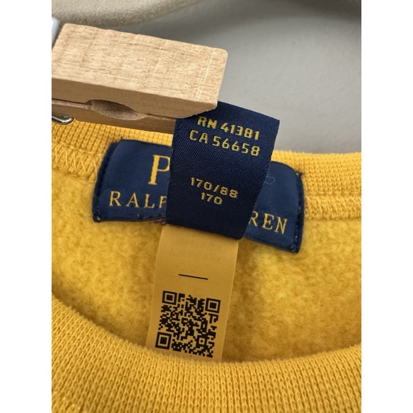 Men's Polo Ralph Lauren Letterman P Patch Sweatshirt Yellow Sz XL - Picture 6 of 9